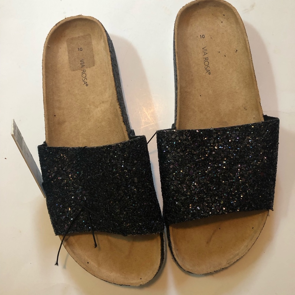 Via Rosa black bling slippers 10